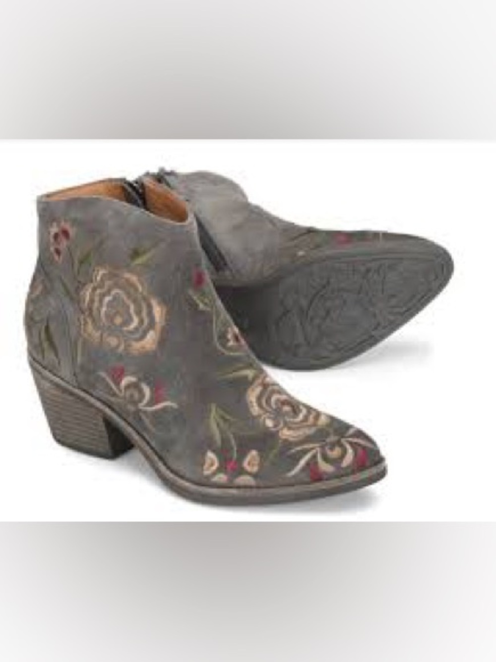 Sofft suede Gray Floral Embroidered Ankle Booties 7.5